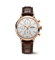 IWC Portofino Chronograph IW391025 con cassa in oro rosso 18 ct da 42 mm e quadrante argentato.